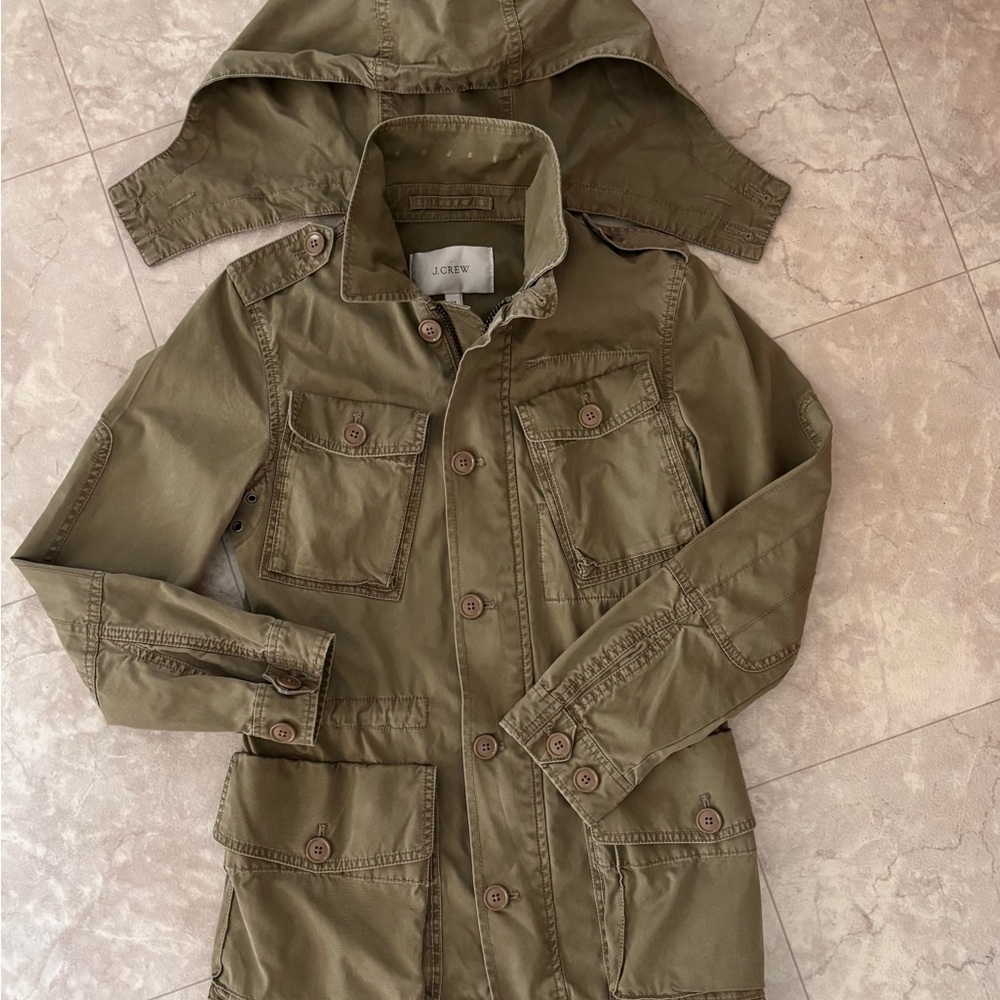 Y2K J. Crew Jacket Womens XXS Field Jacket Hooded Military Preppy Minimalist - Picture 5 of 11